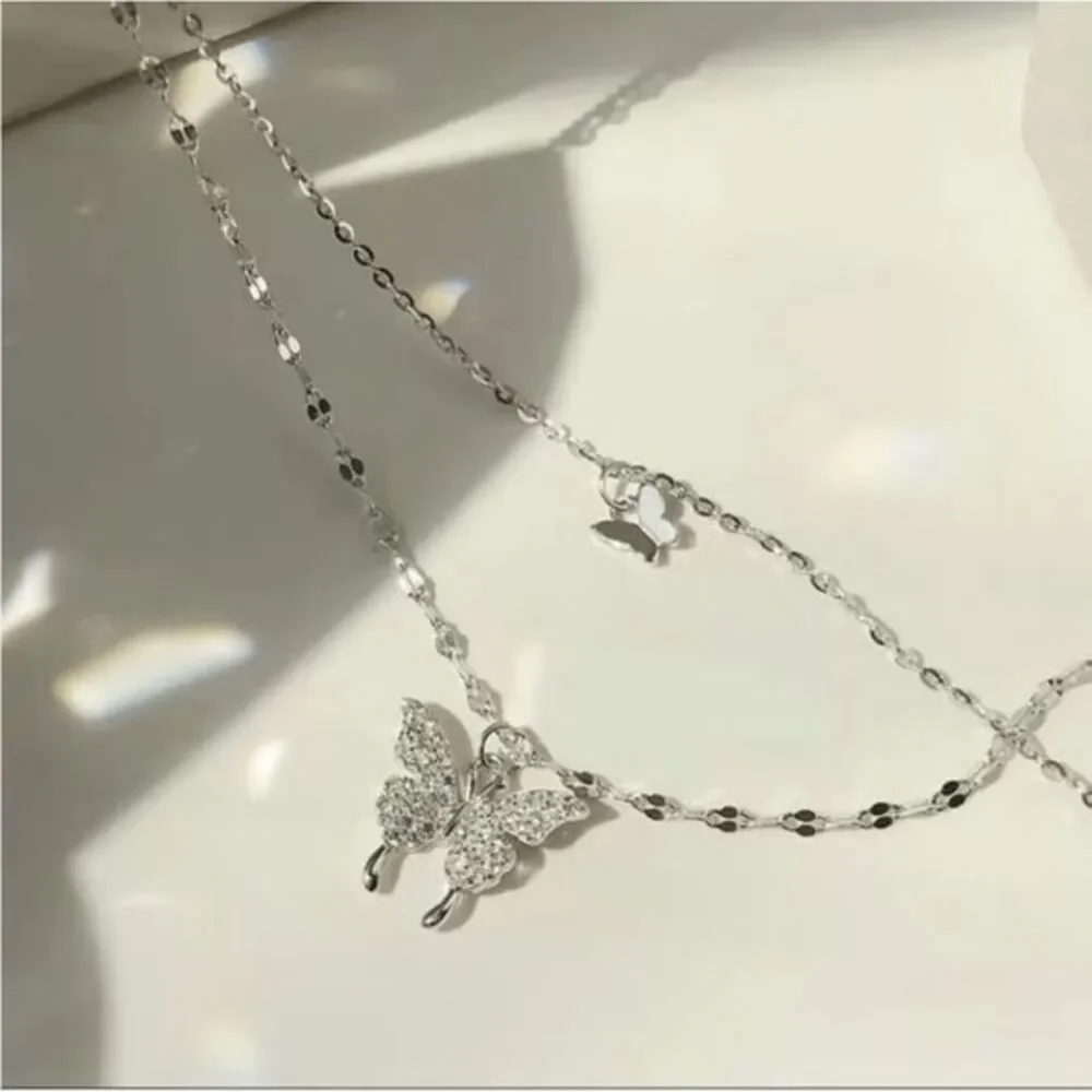 Multi-Layer Butterfly Rhinestone Necklace - Picture 4 of 6